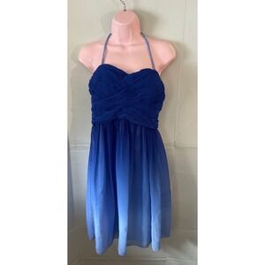 Decode 1.8 Womens Blue Ombre Chiffon Ruched Halter Cocktail Dress Size 10